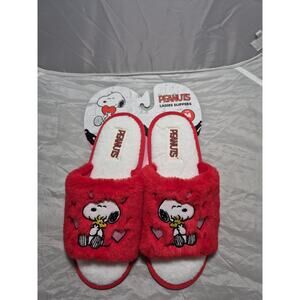 💥 Peanuts Snoopy & Woodstock Valentines Red Fuzzy Slippers Size 7 / 8 A5